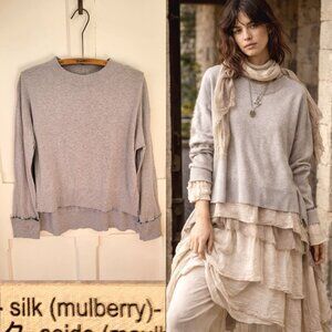 Massimo Dutti Light Gray Mulberry Silk Cotton Sweater High Low Small Lagenlook